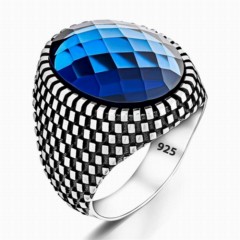 Blue Cut Zircon Stone Straw Motif Sterling Silver Ring 100347655