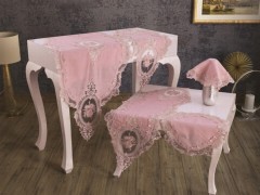 Living room Table Set - French Guipure Velvet Elite Ensemble de salon 5 pièces Poudre 100259616 - Turkey