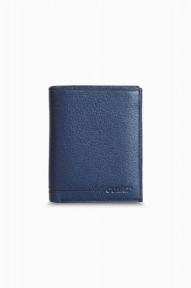 Wallet - Multi-Compartment Vertical Navy Blue Leather Men's Wallet 100345816 - Turkey