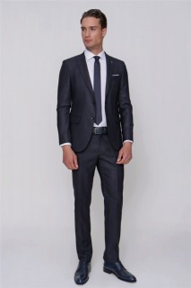 Men's A-Navy Blue Revivo No Vest Slim Fit Slim Fit Slim Fit Jacquard Patterned 6 Drop Suit 100350797