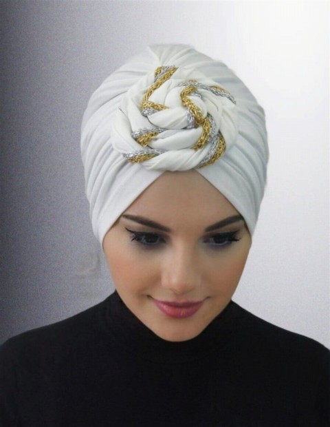 Woman Bonnet & Turban - درپوش آماده دونات رنگ سفید - Turkey