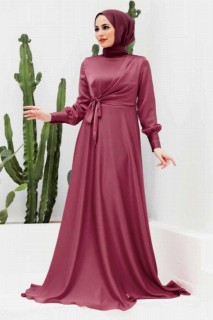 Woman - Dark Dusty Rose Hijab Evening Dress 100339774 - Turkey