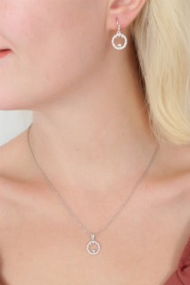 Necklaces - Silver Color Ring Figure Zircon Stone Detail Women's Necklace Earring Set 100327954 - Turkey
