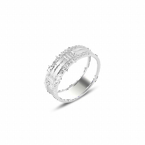 Men - Simple Line Patterned Silver Wedding Ring 100347046 - Turkey