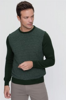 Men Clothing - Men's Green Cycling Crew Neck Dynamic Fit Comfortable Cut Knit Pattern Knitwear Sweater 100345134 - Turkey