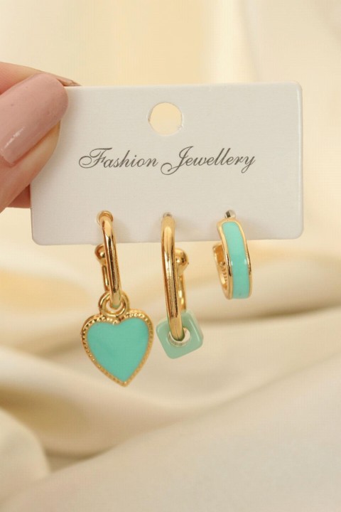 jewelry - Water Green Enamel Heart Pattern Earring Set 100319859 - Turkey
