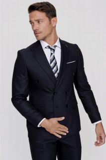 Men's Navy Blue Perotta Double Breasted Jacquard 6 Drop Suit 100352694