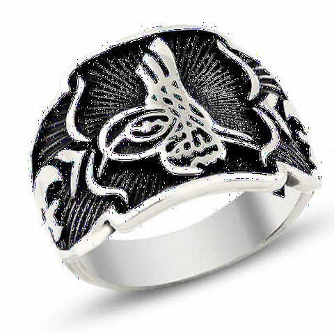 Others - Special Black Ground Ax Pattern Tugra Model Silver Men's Ring 100348463 - Turkey