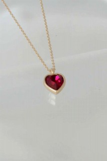 Necklaces - Red Color Zircon Stone Heart Figure Silver Color Women Necklace 100327573 - Turkey