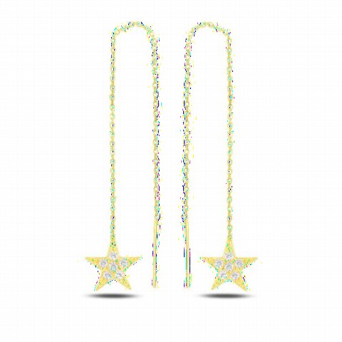 jewelry - Star Stone Dangle Silver Earrings Gold 100346711 - Turkey