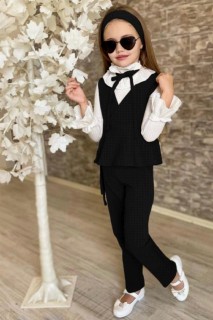 Kids - Weste mit Spitzenkragen für Mädchen, schwarzer Unterteil, Top-Anzug 100326979 - Turkey