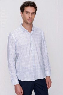 Top Wear - Men's Blue Linen Long Sleeve Regular Fit Comfy Cut Shirt 100350879 - Turkey