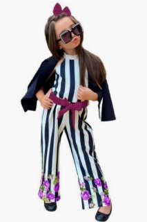 Girl Clothing - Boy's Throat Detailed Floral Printed and Purple Belted Blazer Jacket Jumpsuit 100327517 - Turkey