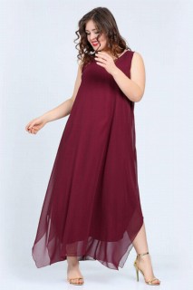Plus Size - Large Size Women's Casual Cut Chiffon Evening Dress Claret Red 100276003 - Turkey
