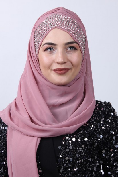 Woman Bonnet & Hijab - Stone Boneli Design Châle Rose Séchée - Turkey