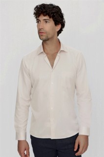 Men's Cream Jacquard Pocket Regular Fit Wide Cut Shirt with Pockets 100351050