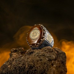 mix - Amber Stone Seal of Prophet Solomon Motif Sterling Silver Men's Ring 100349269 - Turkey