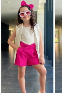 Kids - Girl Boyfriend Vest and Fuchsia Shorts Set 100326801 - Turkey