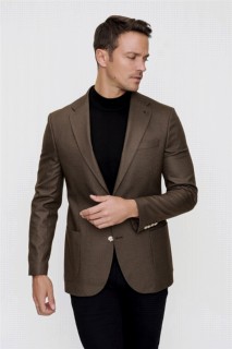 Men's Brown Dynamic Fit Casual Fit Bag Pocket Patterned 6 Drop Jacket 100351254