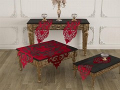 Living room Table Set - طقم غرفة جلوس مخمل ليلي 5 قطع أحمر 100259087 - Turkey