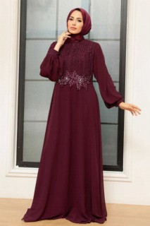 Evening & Party Dresses - فستان سهرة حجاب لون أرجواني 100341310 - Turkey