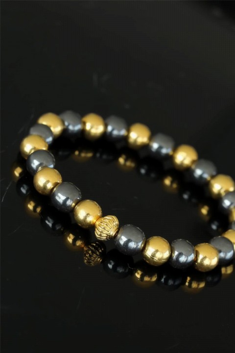 Gold Smoked Hematite Natural Stone Men's Bracelet 100318876