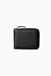 Black Zipper Horizontal Mini Genuine Leather Wallet 100346318