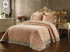 Bedding - French Guipure Elvin Blanket Set Cappucino 100259086 - Turkey
