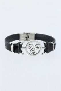 Silver Color Metal Accessory Black Color Leather Men's Bracelet 100318632