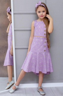 Kids - Jupe lilas brodée de guipure avec boutons sur le devant et fermeture éclair détaillée pour fille 100328464 - Turkey