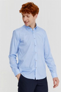 Shirt - Men's Sax Cotton Slim Fit Slim Fit Printed Buttoned Collar Long Sleeve Shirt 100351208 - Turkey