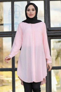 Woman Clothing - Powder Pink Hijab Tunic 100299659 - Turkey