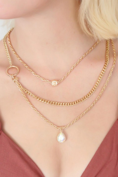 Gold Color Chain Drop Pearl Bead Detail Multiple Women's Necklace 100327949