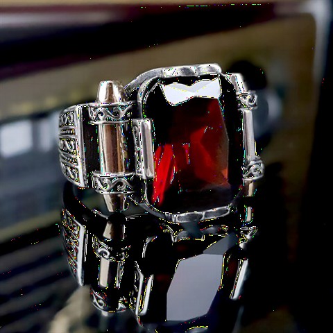 Red Zircon Stone Shield Model Sterling Silver Ring 100349695