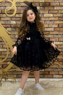 Outwear - فستان أسود بولكا منقط ومكشكش بياقة بناتي شفاف 100328681 - Turkey