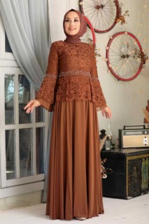 Evening & Party Dresses - Sunuff Colored Hijab Evening Dress 100335163 - Turkey