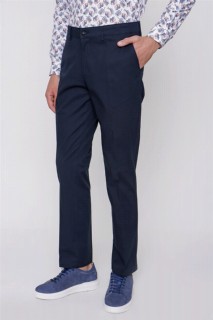 Men's Navy Blue Dynamic Fit Cotton Side Pocket Chino Linen Trousers 100350864
