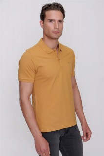 Men's Mustard Yellow Basic Plain 100% Cotton Dynamic Fit Comfortable Fit Short Sleeve Polo Neck T-Shirt 100351365