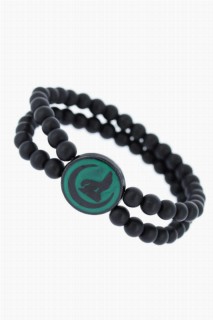Gray Wolf Figured Green Color Green Metal Accessory Double Row Onyx Natural Stone Men's Bracelet 100318468