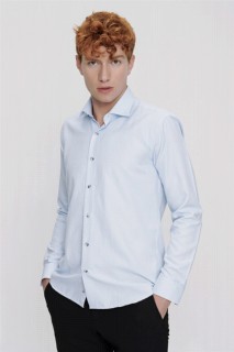 Shirt - Men's Ice Blue Slim Fit Slim Fit Jacquard Solid Collar Long Sleeve Shirt 100350640 - Turkey