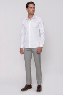 Men's Off White Compact Slim Fit Slim Fit Plain 100% Cotton Satin Shirt 100351324