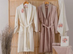 Set Robe - Cotton Box Besticktes 3D-Bambus-Familien-Bademantel-Set Lenora Ecru Cappucino 100344793 - Turkey