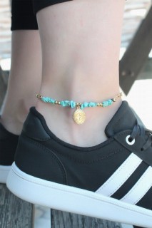Jewelry & Watches - Kuzey Star Figure Blue Bead Gold Color Steel Anklet 100327688 - Turkey