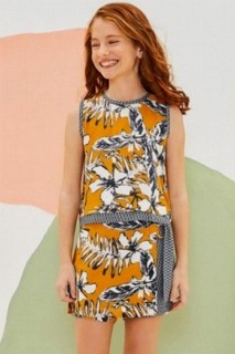 Girl Clothing - Girl's New Lilium Envelope Skirt Mustard Shorts Set 100328237 - Turkey