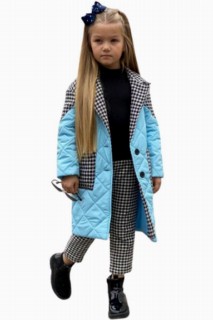 Outwear - Girl's Crowbarn Pants and Quilted Coat 3-piece Blue Bottom and Top Set 100344659 - Turkey