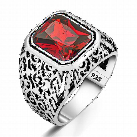 Motif Embroidered Zircon Silver Ring 100350239