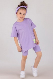 Kids - Girl Boy New Post Heart Printed Lilac Shorts Set With Elastic Waist 100327249 - Turkey