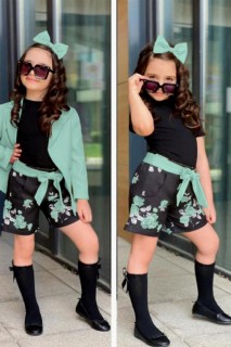 Boys Green Blazer Jacket and Double Pocket Floral Printed Shorts Suit 100327499