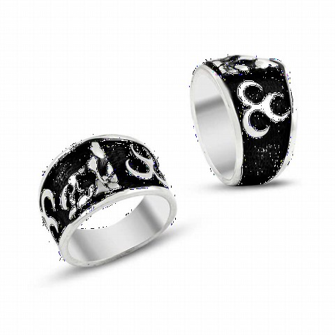 Animal Rings - Gray Wolf Patterned Three Crescents Symbol Silver Men's Ring 100348849 - Turkey