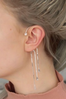 Earrings - Dangle Cartilage Earrings with Silver Color Stone 100320104 - Turkey